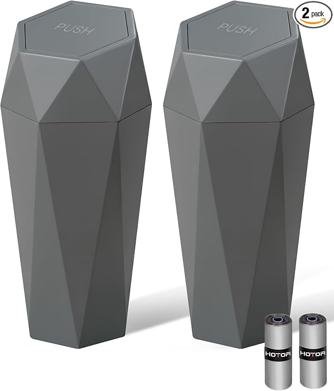 HOTOR Car Trash Can with Lid, Leakproof, Dark Grey, 2 Pack | Car Accessories for Interior, Garbage Can with 30 Attached Trash Bags, Multipurpose Organizer and Storage for Home & Office by HOTOR