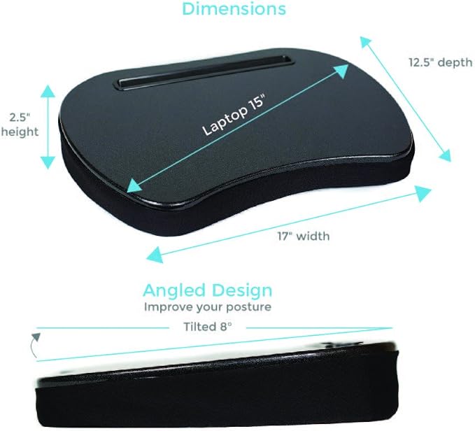 Sofia + Sam Mini Lap Desk with Memory Foam Cushion | Tablet Slot and Handle | Fits Laptops Up to 15" | Tablets Up to 9.6" | Black | Portable Travel Desk | Reading Writing and Coloring - Image 5
