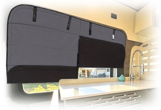 MELIPRON Driver Middle Window Cover Fit for Mercedes Sprinter 170"/170" ext | NCV3 & VS30 2007-2026, 2 Folding Ventilation Panels, Magnetic Insulated Blackout Privacy Shade for Campers & Van Lifers, Gray by MELIPRON