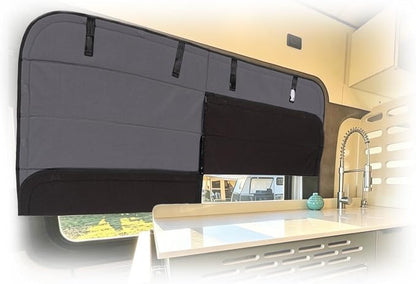 MELIPRON Driver Middle Window Cover Fit for Mercedes Sprinter 170"/170" ext | NCV3 & VS30 2007-2026, 2 Folding Ventilation Panels, Magnetic Insulated Blackout Privacy Shade for Campers & Van Lifers, Gray by MELIPRON
