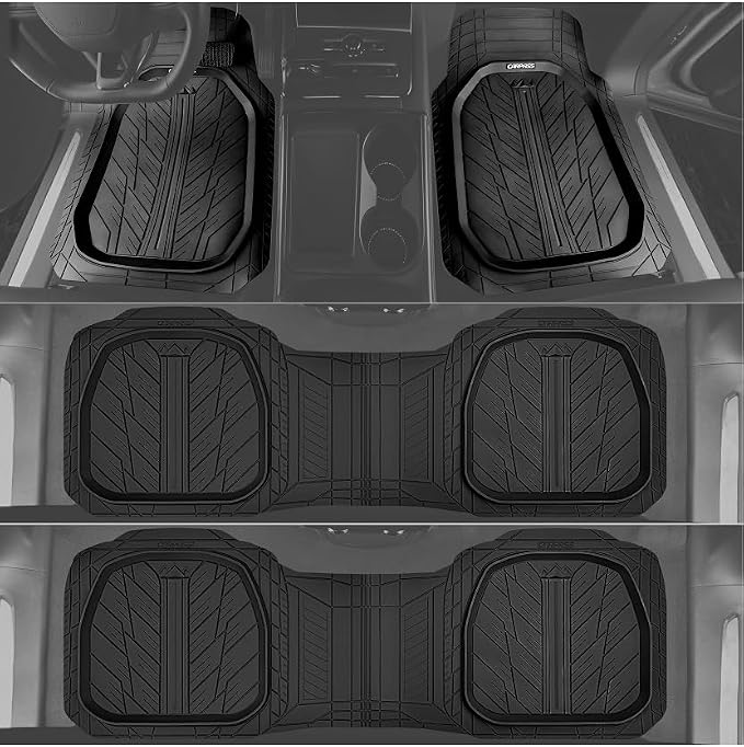 CAR PASS 3 Row Heavy Duty Rubber Car Mats, Deep-Dish All-Weather Floor Mats for 7 Seats 8 Seater 2nd & 3rd, Waterproof Universal Trim to Fit Liner Van,SUV,MPV,7 Passengers Vehicle,(Black 3 Row) - Image 5