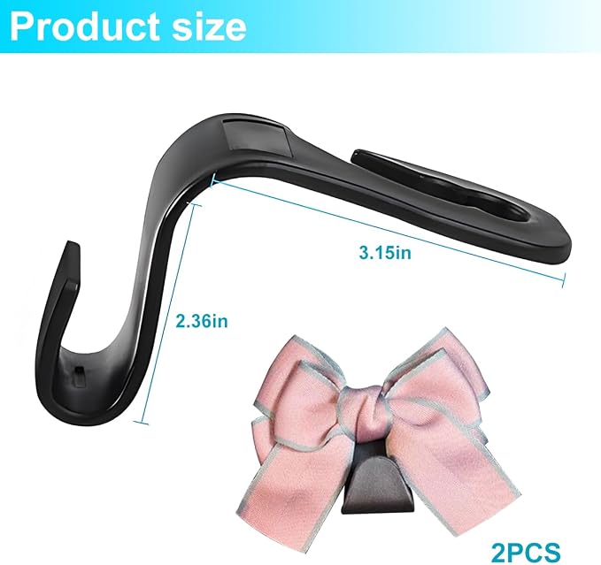 Mandark 2PCS Bow Car Headrest Hooks for Bags, Pink Line | PVC construction, clip-on installation keeps items off the floor, fits most cars, SUVs, and trucks, car interior accessories - Image 2