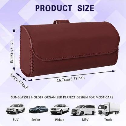 Sunglasses Holder for Car Sun Visor, Sunglass Organizer for Car, Magnetic Leather Eyeglasses Protective Storage Case, Waterproof Glasses Organizer Visor Accessories for Vehicles (Wine Red) - Image 2