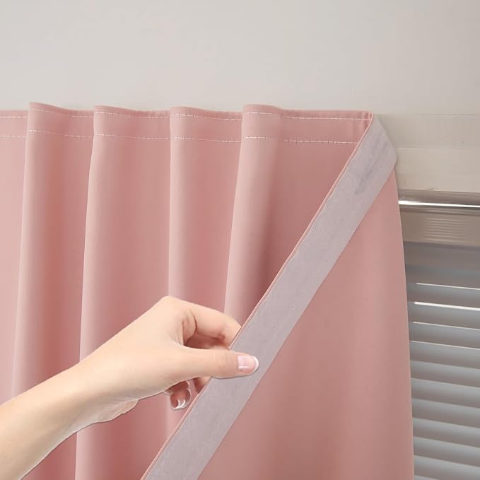 Self Adhesive Blackout Curtains- Stick on Curtains Shades Window Blinds Curtains No Rod Needed Easy to Hang Curtains, Use for Bedroom, Living Room,roman shades, 35"W X 59"L, Pink, 2 Panels by Sovtfides