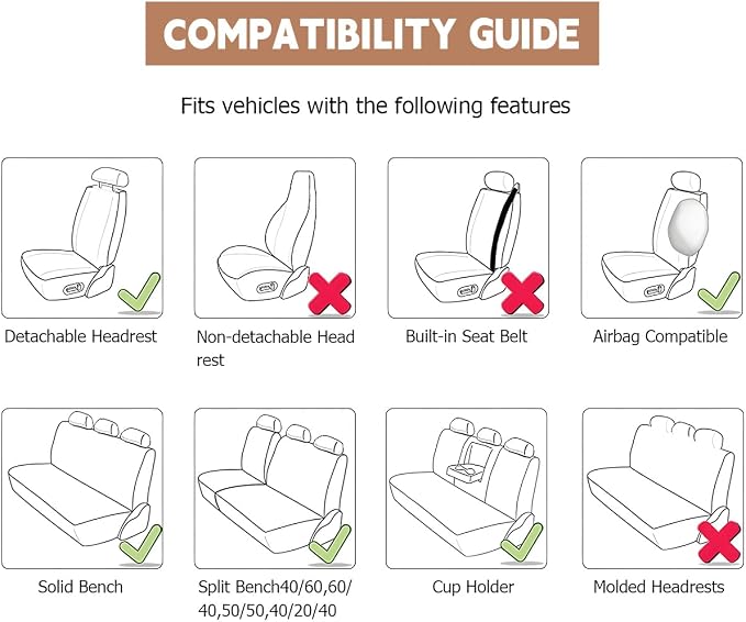 Zpana Car Seat Cover Full Sets, 9PCS Waterproof Vehicle Front and Rear Split Bench Covers with 3D Foam Back Support, Breathable Auto Seat Protective Accessories, Universal for SUV RV Truck (Gray) - Image 6