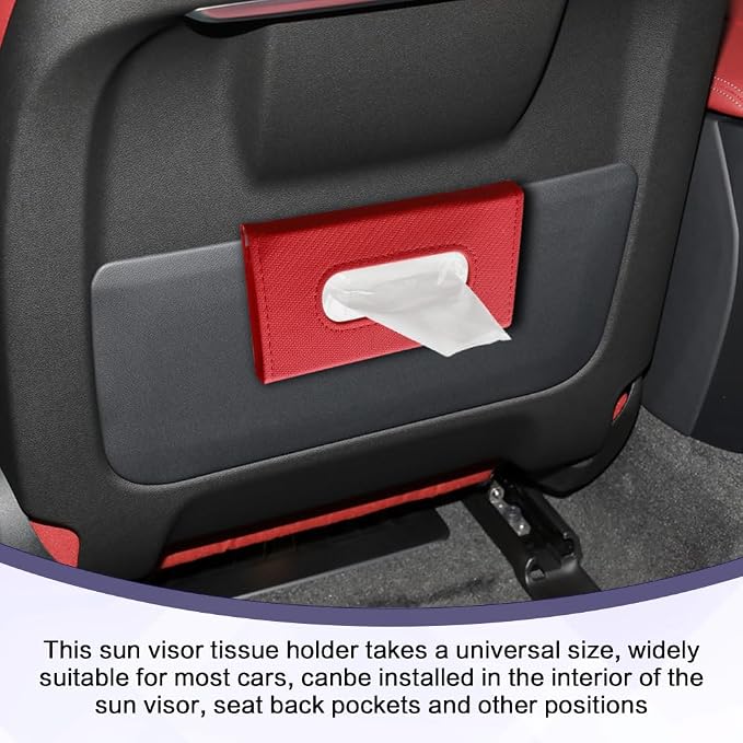 Car Visor Tissue Holder, Tissue Box Holder for Car, Leather Auto Sun Visor Napkin Case Mask Dispenser, Automotive Accessories Rectangular Hanging Auto Napkin Box Fit for Most Vehicles (Red) - Image 5