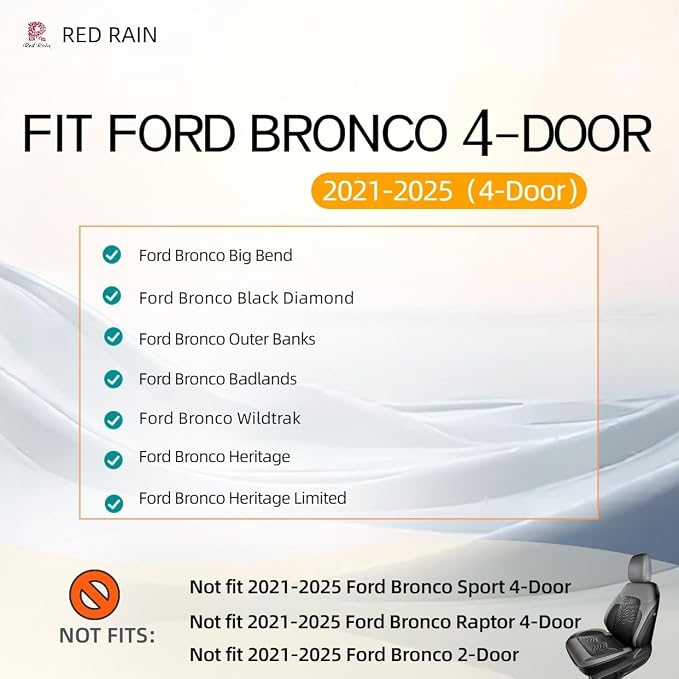 Ford Auto Seat Cushion Custom for Ford Bronco Seat Cover 4Door 2026-2021 | Black and Grey Bronco Interior Accessories Leather SUV Seat Cover Full Set (Bronco 4Door-Black+Grey) - Image 5