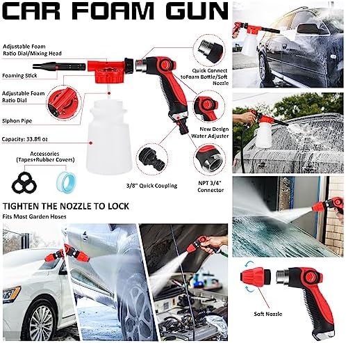 43Pcs Car Wash Detailing Kit Cleaning Kits with Foam Gun Sprayer Long Handle Mop Car Vacuum Drill Brush Large Wash Mitt Towels Complete Interior Exterior Car Washing Supply Set Blue - Image 2