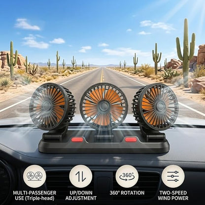 24V Heavy Duty Car Cooling Fan with Cigarette Lighter Plug, 3-Head High Speed Fan, 2-Speed Adjustable, 360° Rotating, Powerful Airflow for Semi Truck Tractor Bus RV Construction Vehicle - Image 8