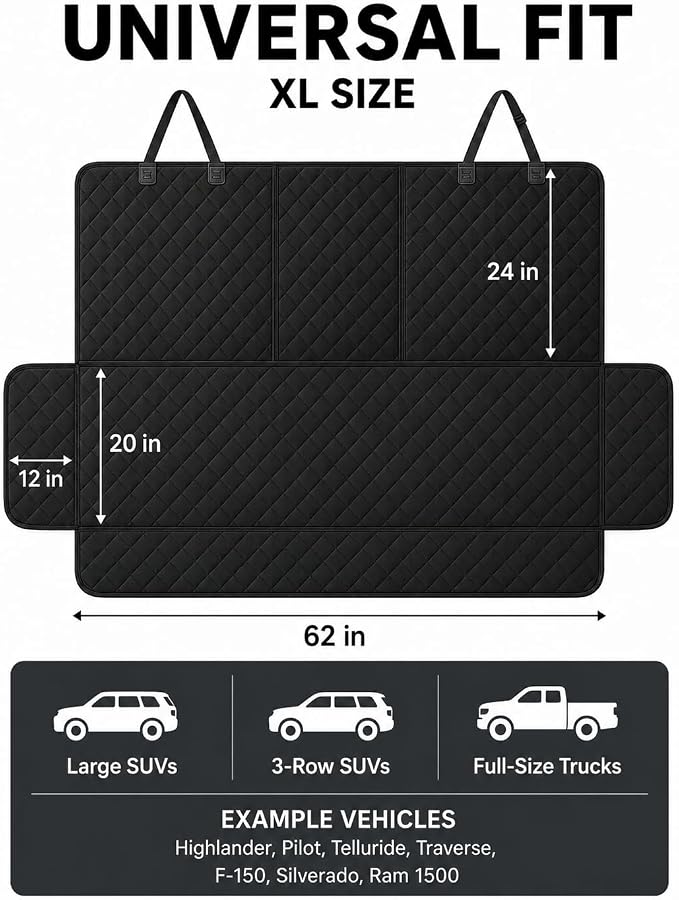 Dog Car Seat Protector, Back Seat Cover for Dogs, SUV & Car Seat Covers 62" | Fits large SUVs & full-size trucks; protects rear bench and car interior from pet hair, kid spills, baby boy mess and stains. - Image 2