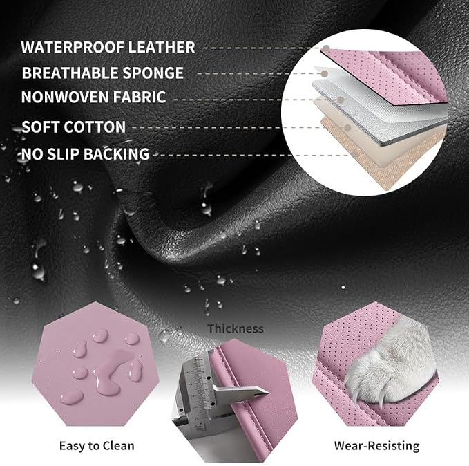 Car Seat Covers Full Set Custom Fit For Toyota Camry 2001-2026, Pink | Lumbar Support, Premium Faux Leather, Breathable, Anti-Slip, Airbag Compatible, Waterproof, Car Seat Protectors, 2 Row-5Seat - Image 7