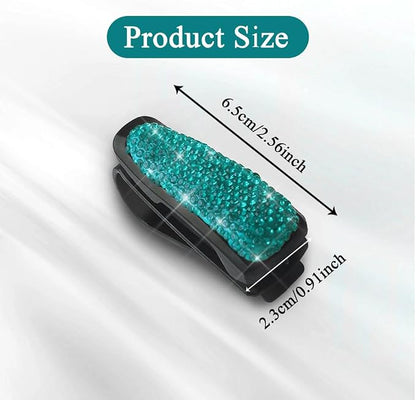 2PCS Glasses Holders for Car Sun Visor, Fashion Bling Crystal Rhinestones Car Eyeglasses Sunglasses Hanger Mount with Ticket Card Clip, Universal Vehicle Visor Accessories for Women Men (Lake Blue) - Image 2