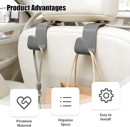 Car Seat Headrest Hook, 4PCS Vehicle Seat Back Hanger Storage Organizer for Handbag Purse Coat, Auto Interior Headrest Hook, Universal for SUV Automobile Truck (Gray) - Image 3