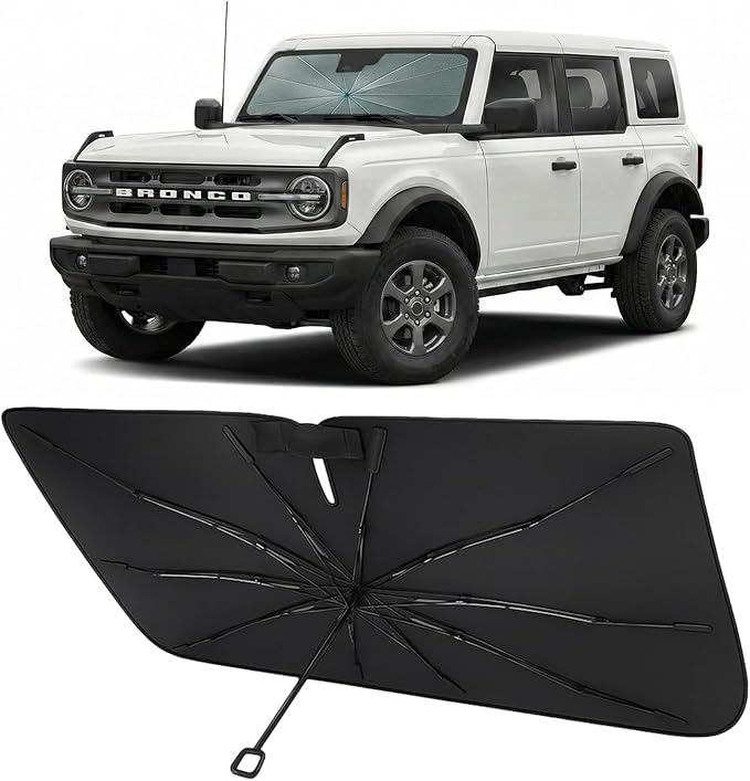 Proadsy Custom Fit Windshield Sun Shade Umbrella for 2021-2026 Ford Bronco | Advanced Ice Crystal Material, -54°F Cooler, Zero-Gap Sunblock, Instant Setup & Foldable Design for Summer Parking, Daily Use by Proadsy