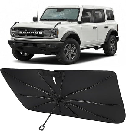 Proadsy Custom Fit Windshield Sun Shade Umbrella for 2021-2026 Ford Bronco | Advanced Ice Crystal Material, -54°F Cooler, Zero-Gap Sunblock, Instant Setup & Foldable Design for Summer Parking, Daily Use by Proadsy