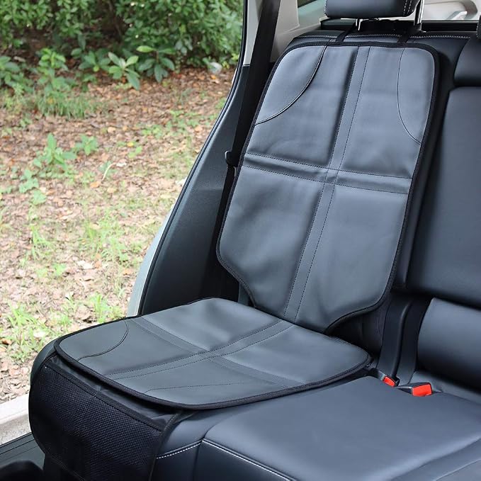 Viaviat Leather Car Seat Protector for Booster Durable Waterproof Protector Mat Large Auto Seat Cover with Storage Pocket for Child Toddler Safety Seat Baby Basket (Black) - Image 7