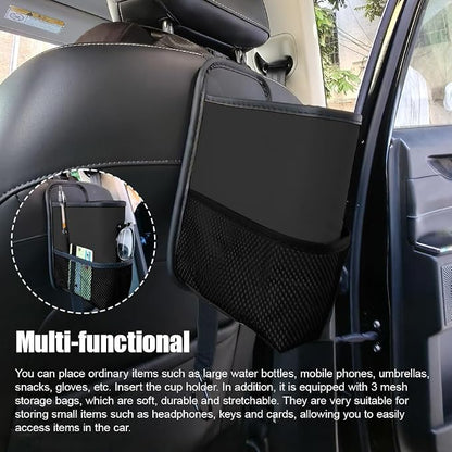 2-in-1 Large Cup Holder, Car Water Bottle Holder, 80 oz Waterproof Leather Car Seat Side Organizer, Multifunctional Seat Side Storage Hanging Bag with Mesh Pocket Fit for Most Vehicles (Black) - Image 5