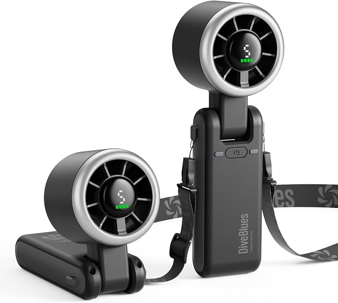 Diveblues Portable Handheld Turbo Fan | 3 IN 1 Hand/Neck/Desk Fan, Up to 12 Working Hours, 5 Gear Wind, Battery Operated, Travel, Working, Outdoor Activities by Diveblues