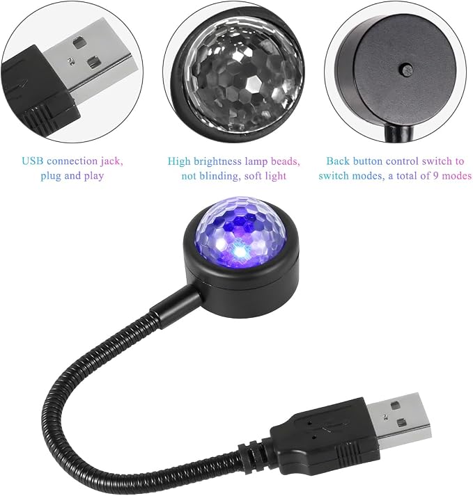 KVAEY 2 PCS USB Star Night Light, Adjustable Sound Activated Car Roof Atmosphere Lamp, Portable Romantic LED Auto Interior Ambient Light for Car, Bedroom, Party, Ceiling - Image 3