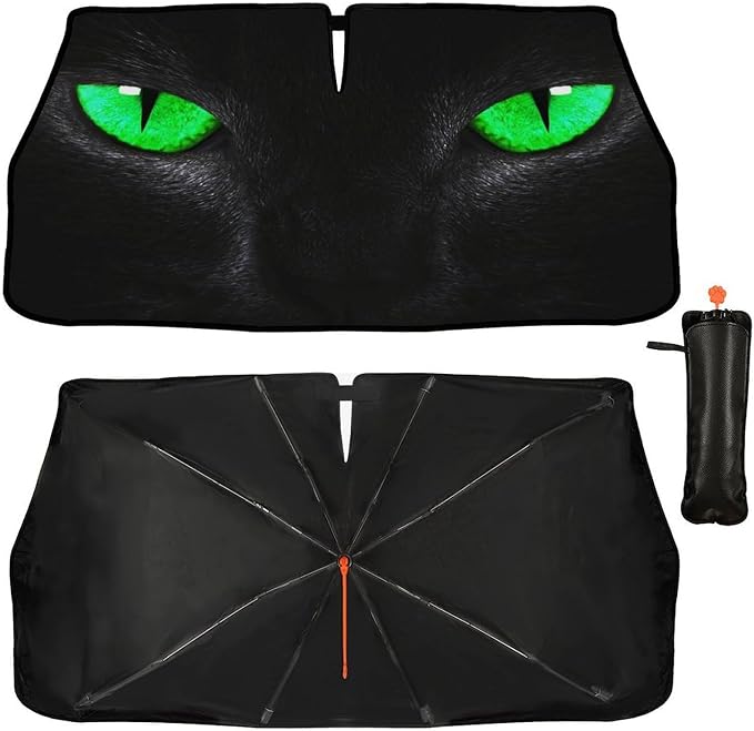 Socira Cat Eyes Car Windshield Sun Shade Umbrella Style Sunshade Funny | Block UV Rays Sun Visor Protector Auto Windshield Sunshade to Keep Vehicle Cool for Cars Trucks & Suvs 57 X 30 in - Image 4