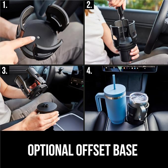 GORILLA GRIP Patent Pending Adjustable Car Cup Holder Expander, 2 PK, Keeps Water Bottle Secure, Expands to Fit 18 to 48 oz Bottles, Yeti, Owala, Stanley with Handle, Coffee Mug Insert for Cars, Black - Image 8