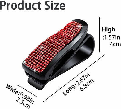 Shimmering Rhinestone Car Visor Clips (2-Pack) - One-Handed Glam Sunglass Holder, Secure Clip for Sun Visor (Red) - Image 2