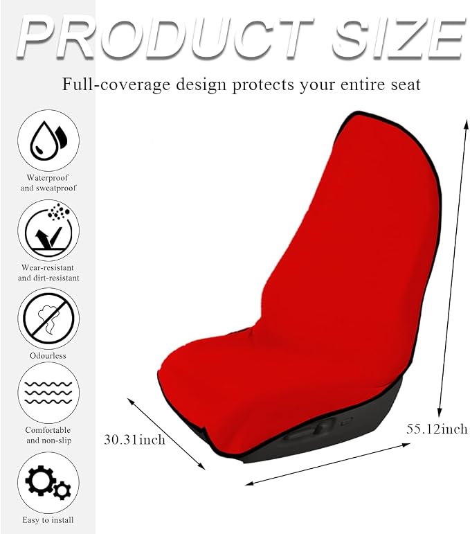 DXNQ Waterproof Car Towel Seat Cover, Sweating Non-Slip Premium Towel Carseat Cover Protector, Universal Soft Machine Washable Car Truck SUV Front Seat Cover for Gym Workout Beach Hiking (Red) - Image 2