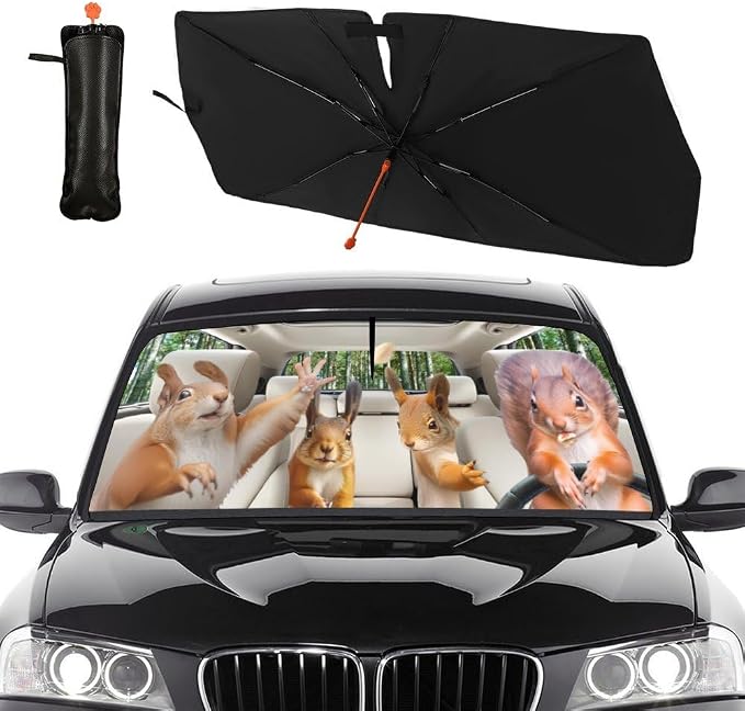 Socira Funny Squirrels Car Windshield Sunshade Umbrella Foldable Visor | Umbrella Sun Shade Cover Funny Animal Sunshade Front Window Cover Squirrels Car Accessories Blocks Uv Rays 57" X 30" by Socira