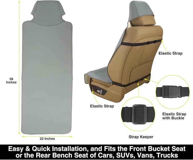 VSHIELD Waterproof Neoprene Car Seat Cover, Sweatproof Non-Slip Seat Protector, Universal Fit for Front Bucket or Rear Bench Seat of Cars, SUVs, Vans, Trucks, Compatible with Airbags and Armrests - Image 4
