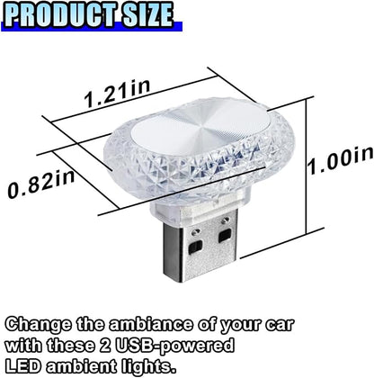2PCS USB LED Car Interior Night Light, Crystal Mini Decoration Neno Ambient Light Car Interior Atmosphere Lamp, Plug-in USB Interface Auto Trunk Ambient Lighting Kit Universal for Cars (White) - Image 2