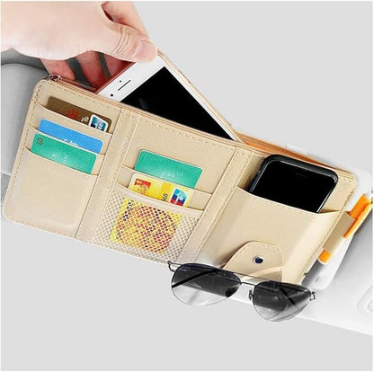 Car Sun Visor Organizer, Auto Car Interior Leather Accessories Storage Pocket Sun Visor Pouch Case Bag for Card License Registration Pen Mobile Phone Bill Note Key Document (Beige) by SEMBEM