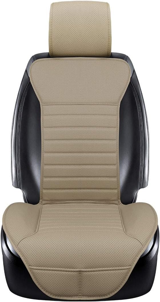 Universal Car Seat Cover PU Leather Car Seat Cushion Driver Seat Cover with Backrest - Car Front Seat Protector Fits 95% of Vehicles-1 Piece (Beige-B) by EDEALYN