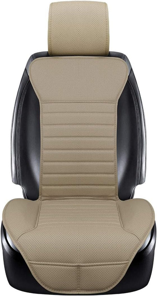 Universal Car Seat Cover PU Leather Car Seat Cushion Driver Seat Cover with Backrest - Car Front Seat Protector Fits 95% of Vehicles-1 Piece (Beige-B) by EDEALYN