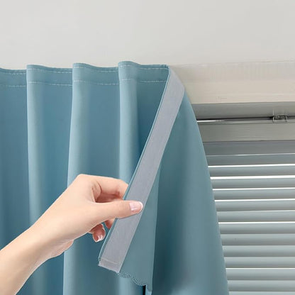 Self Adhesive Curtains, Black Out Shade for Window, Blackout Fabric Temporary Window Coverings Easy to Hang Curtains No Rod Needed, Use for Bedroom, Room, Kitchen, 35"W X 59"L, Lake Blue, 2 Panels by Sovtfides