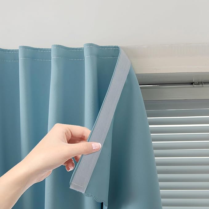 Self Adhesive Curtains, Black Out Shade for Window, Blackout Fabric Temporary Window Coverings Easy to Hang Curtains No Rod Needed, Use for Bedroom, Room, Kitchen, 47"W X 59"L, Lake Blue, 2 Panels by Sovtfides