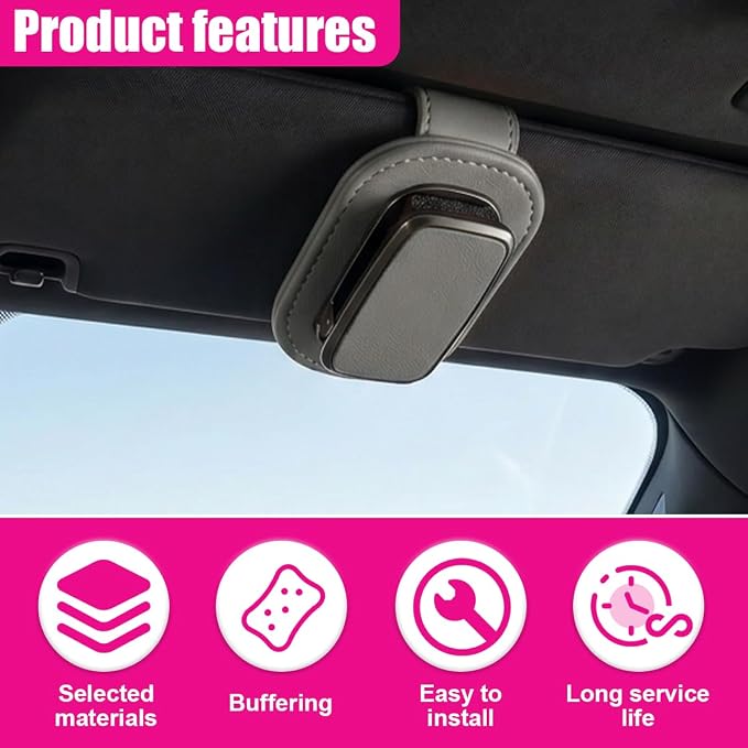 Car Sunglass Holder, Leather Car Sun Visor Eyeglasses Clip with Anti-Scratch Soft Padding, One-Handed Operation Auto Interior Glasses Organizer for Most Cars, Trucks, SUVs (Gray) - Image 4