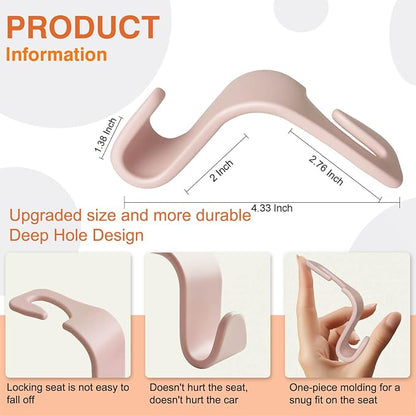 4-Pack Car Seat Hooks - 55 lb Each, Fits 0.32-0.55 in Headrest Rods | Purse holders; PP construction; tool-free setup; 360° swivel; pink; for groceries, backpacks, gym bags, and baby gear - Image 2