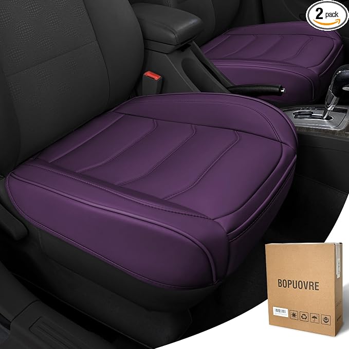 BOPUOVRE Car Seat Cover for Luxury & Comfort PU Leather | Anti Slip Full Wrap Protection Storage Pocket Bottom Cushion Universal Fit 95% Vehicles Purple 2 Piece by BOPUOVRE