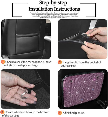 Luster Crystal Car Seat Back Protectors Automobile Kick Mats with Sparkling Rhinestones, Bling Bling Diamond Auto Seat Back Kick Protectors Interior Accessories Universal Fit Pink 2Pcs - Image 6