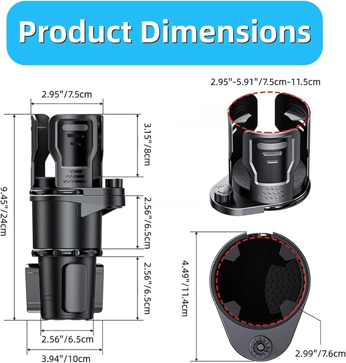 Cup Holder Expander for Car, 2-in-1 Car Cup Holder Expander Adapter with 360° Adjustable Base, Compatible with Most Large Bottles Drinks Mugs, Multiple Scenarios Use for Commuting, Road Trip (Black) - Image 3