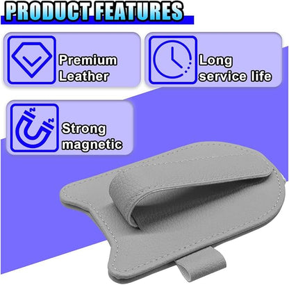 2PCS Magnetic Sunglass Holder for Car Sun Visor (Gray) | Leather Vehicle Glasses Eyeglass Mount & Ticket Card Clip, Auto Interior Visor Accessories, Universal for Car SUV Truck - Image 5