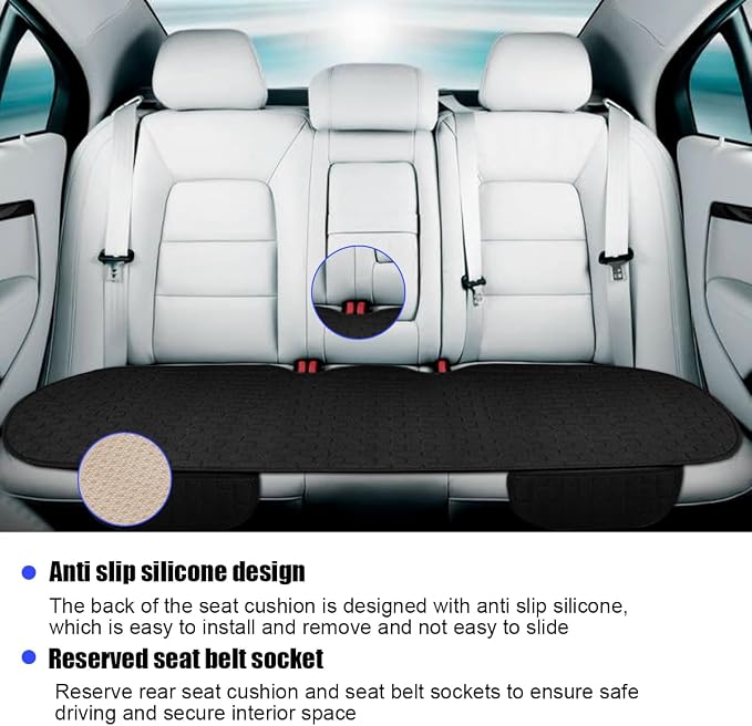 Osilly Car Back Seat Cover, Anti-Slip Long Vehicle Rear Bench Protectors with Storage Pocket, Breathable Comfortable Auto Interior Seating Bottom Protection Accessories, Universal Fit (Black) - Image 3