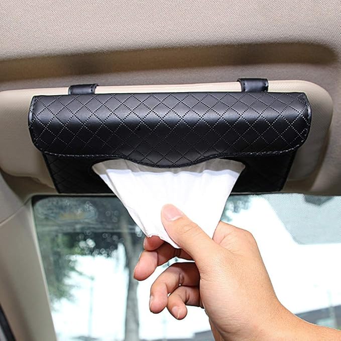 Car Tissue Holder, Sun Visor Tissue Holder, Car Visor Napkin Holder, PU Leather Backseat Tissue Case for Auto/Truck (Black) - Image 2