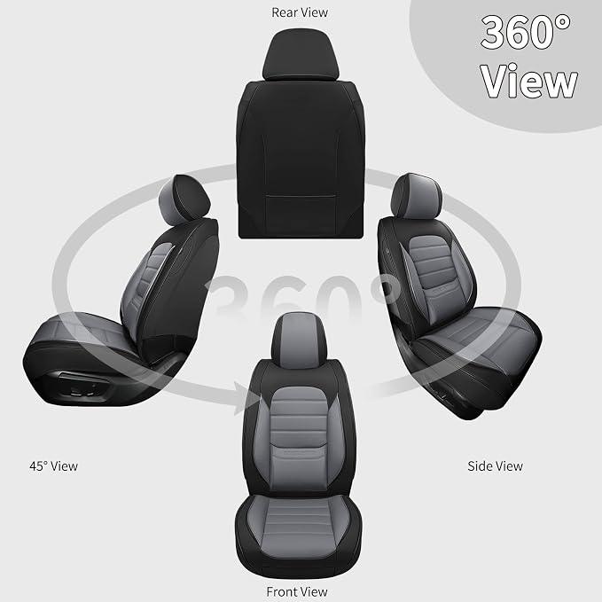 Car Seat Covers Front Seats, 2Pcs Universal Faux Leather Front Seat Covers for Cars, Waterproof Automotive Seat Covers Breathable Seat Cover for Most Sedans, Trucks, SUV (Black Gray) - Image 2