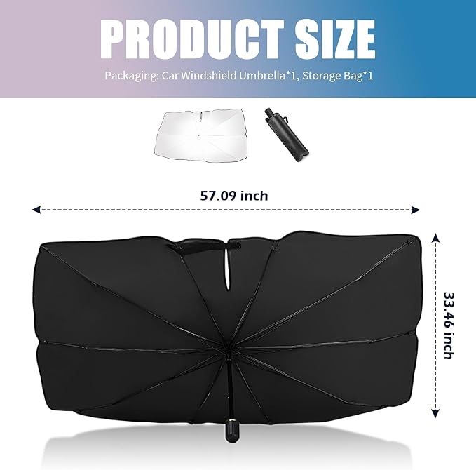 Car Windshield Sun Shade,Foldable Sun Shade for Car Windshield for Blocking Sunlight,Titanium Silver Windshields Umbrella Suns Shades for Cars with Storage Pouch - Image 2
