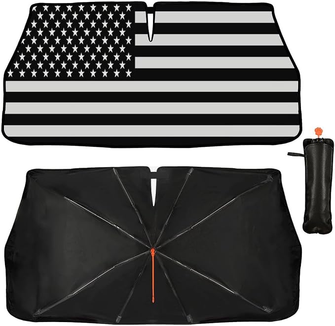American Flag Car Windshield Sun Shade Umbrella Sunshade Block UV Rays Sun Visor Protector Auto Windshield Sunshade to Keep Vehicle Cool for Cars Trucks & Suvs 57 X 30 in - Image 5