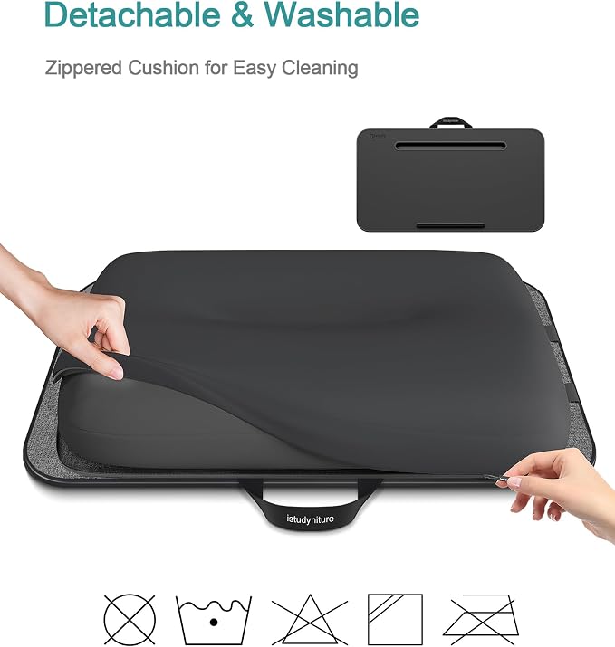 Lap Desk, Portable Laptop Stand with Washable Cushion, Fits up to 17 inch Laptop, with Device Ledge and Phone Holder, Use on Bed,Couch, Sofa, Floor, Home Office– ISTUDYNITURE (Large, Black) - Image 2