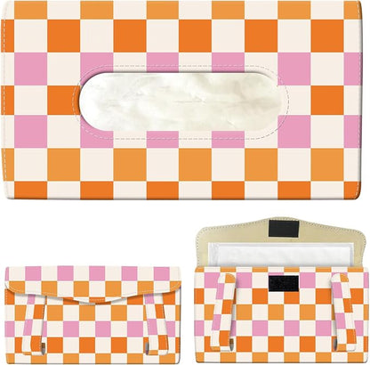 Car Tissue Holder, Cute Sun Visor Napkin Holder Backseat Tissue Case, PU Leather Tissue Box, Funny Car Accessories for Women Men Colorful Funny Plaid by Unknown