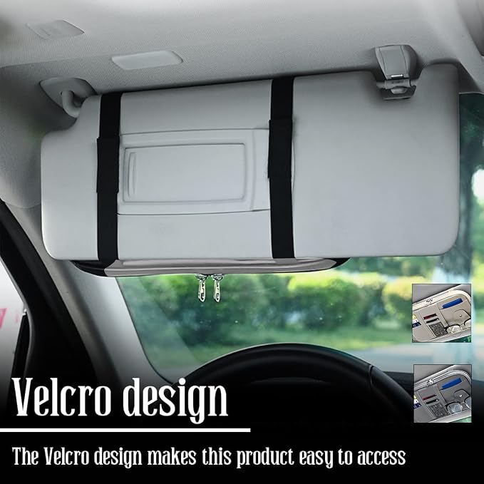 Car Sun Visor Organizer, Sunglass Holder and Storage Pocket, Card Cash Pouch with Multi-Pocket Net Zipper, Case Bag for License Pen Key, Auto Interior Accessories for Truck, SUV, Van (Gray) - Image 7