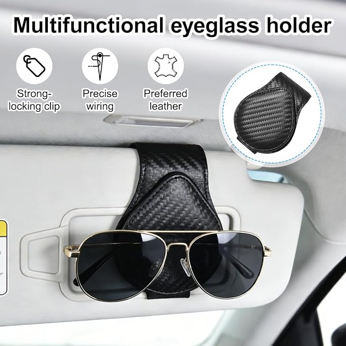 Sunglasses Holder for Car Visor, Magnetic Leather Sun Visor Eyeglasses Hanger & Ticket Card Clip, for Most Cars - Image 4